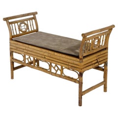 Bamboo and Cane Bench with Cushion