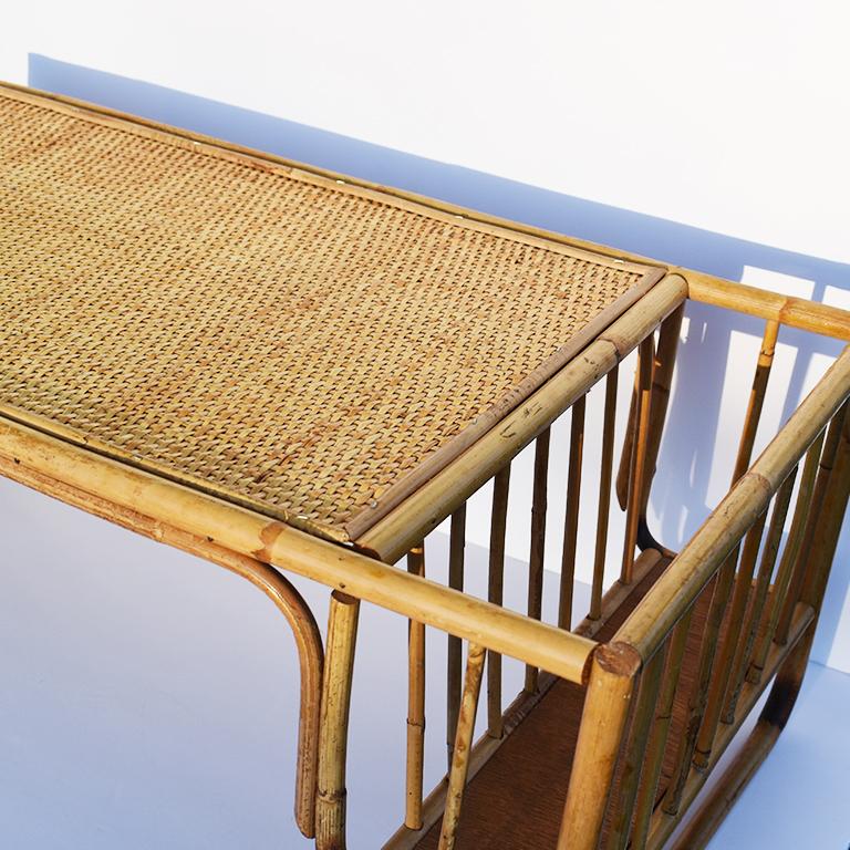 British Colonial Bamboo and Cane Bentwood Breakfast in Bed Tray with Newspaper Rack, 1930s