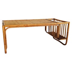 Antique Bamboo and Cane Bentwood Breakfast in Bed Tray with Newspaper Rack, 1930s