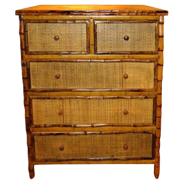 Bamboo and Cane British Colonial Style Dresser or Chest For Sale