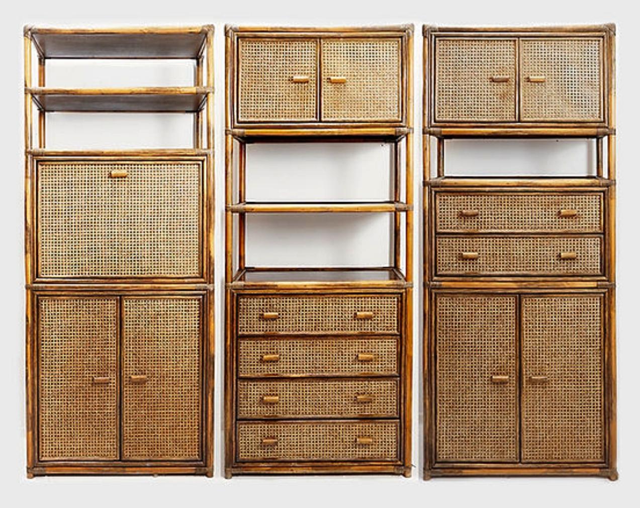 Etagère en bambou et rotin des années 1970
Vintage - Meubles - Mid-Century
Belle étagère multifonctionnelle des années 1970.
Un ensemble de 3 pièces différentes est disponible (voir photo).
Dimensions : 76 x 40 cm, hauteur : 180 cm : 76 x 40 cm,