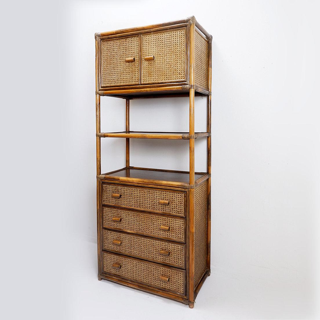 Mid-Century Modern Bamboo and cane shelf from the 70s For Sale