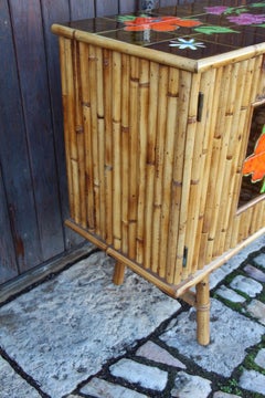 Bamboo And Ceramic Sideboard From The 1960s French Riviera