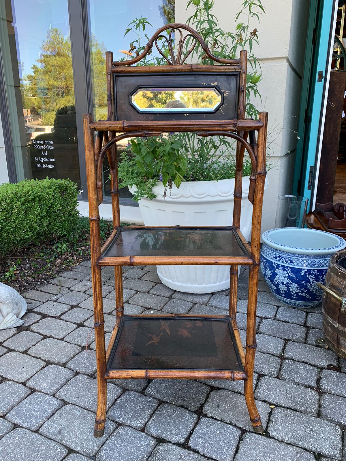 Bamboo and Chinoiserie Etagere with Mirror, circa 1890-1900 11