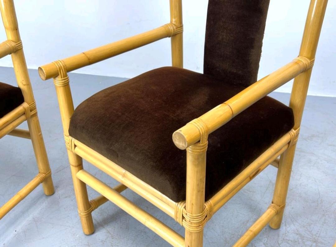 italien Ensemble de quatre fauteuils en bambou et chrome en vente