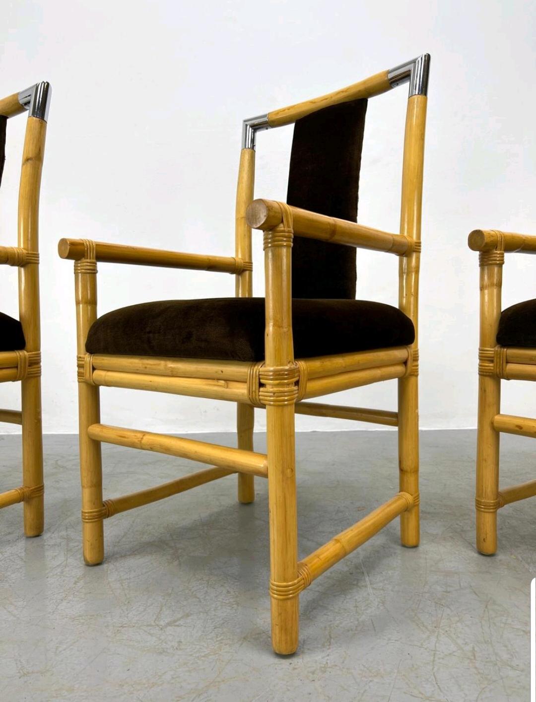 Bamboo and Chrome Armchairs, Set of Four In Good Condition For Sale In New York, NY