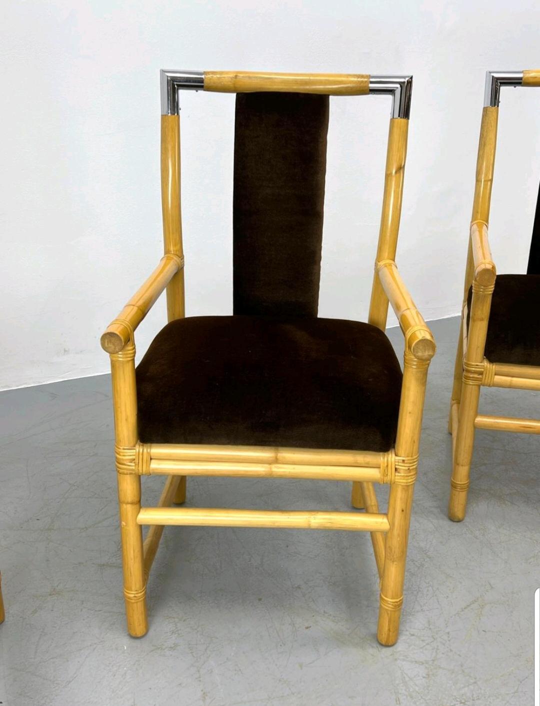 Sessel aus Bambus und Chrom, Vierer-Set im Angebot 1