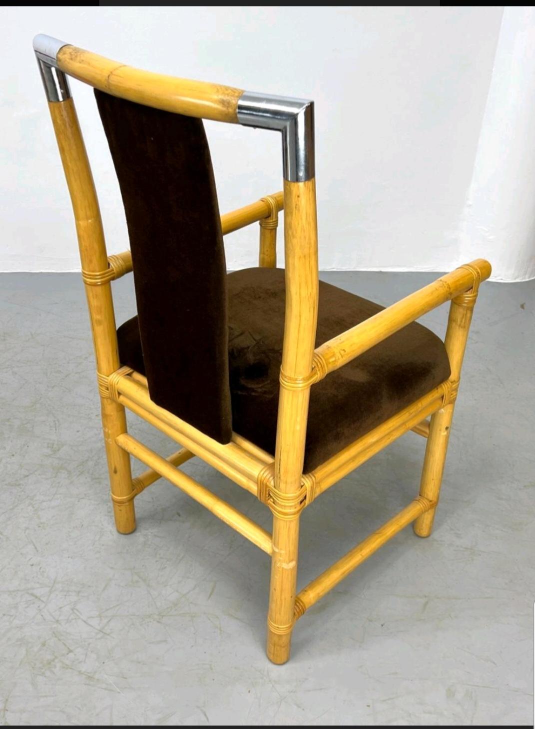 Ensemble de quatre fauteuils en bambou et chrome en vente 2
