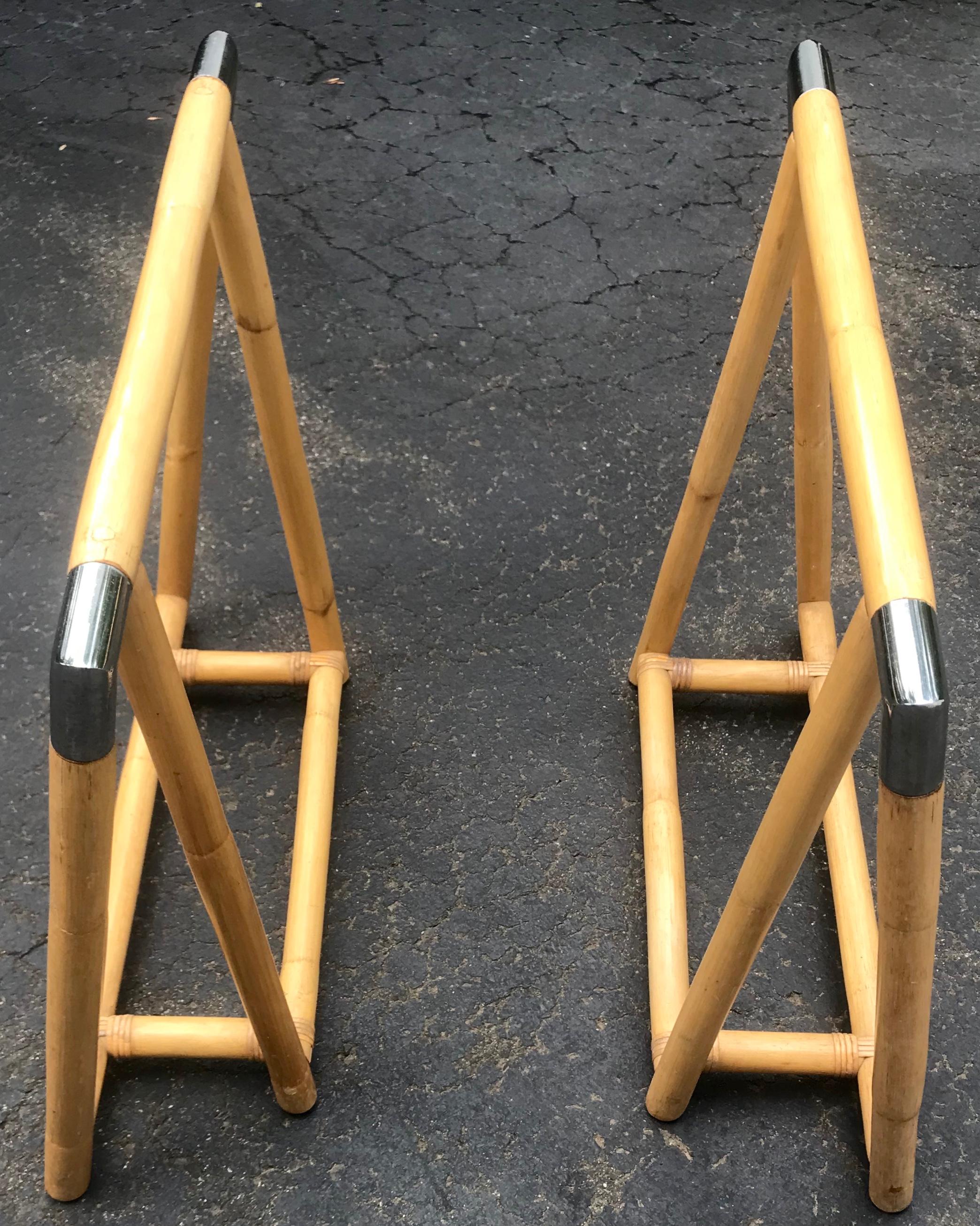 Bamboo and Chrome Sawhorse Table For Sale 5