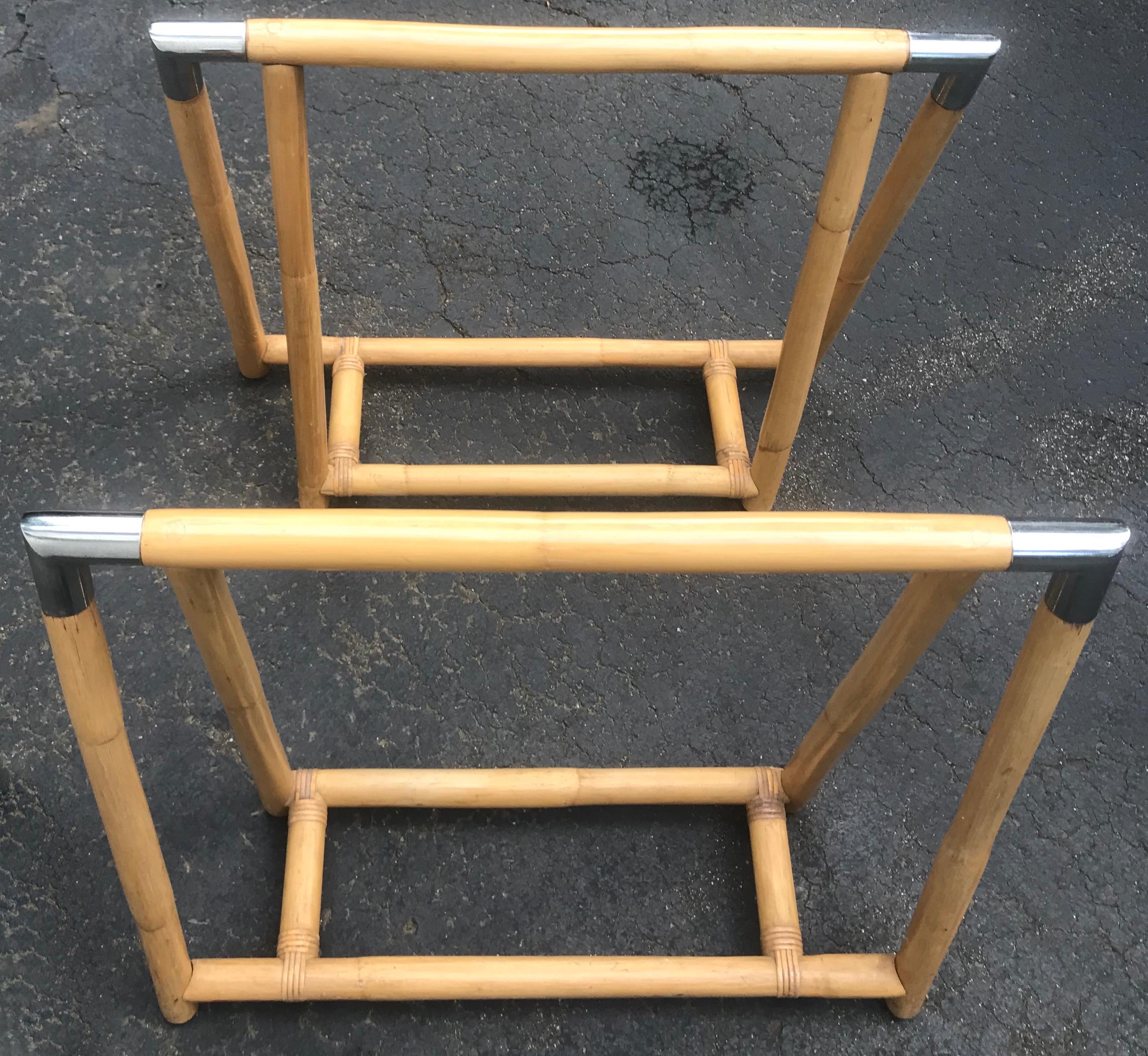 Bamboo and Chrome Sawhorse Table For Sale 7
