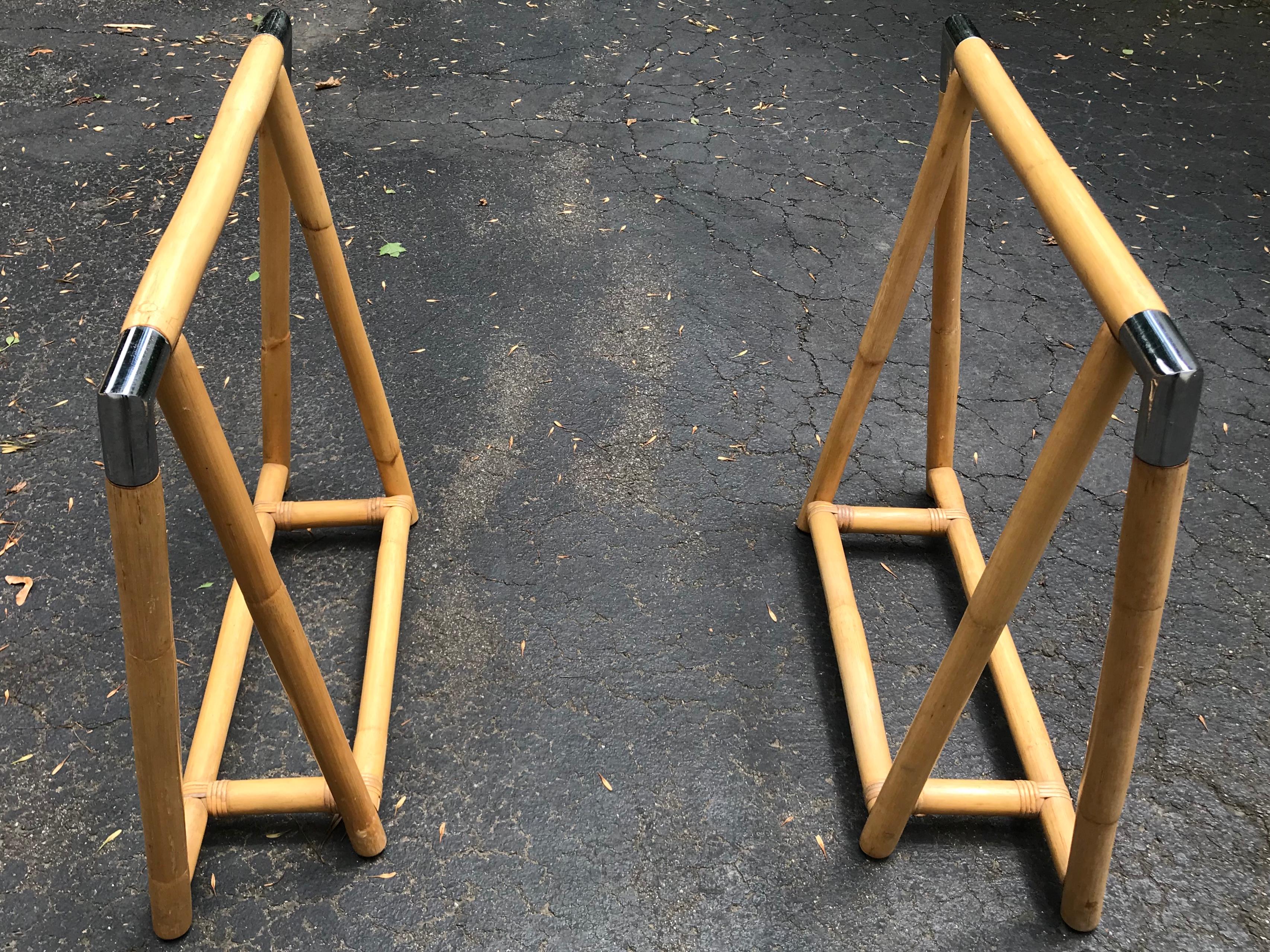 Mid-Century Modern Bamboo and Chrome Sawhorse Table For Sale