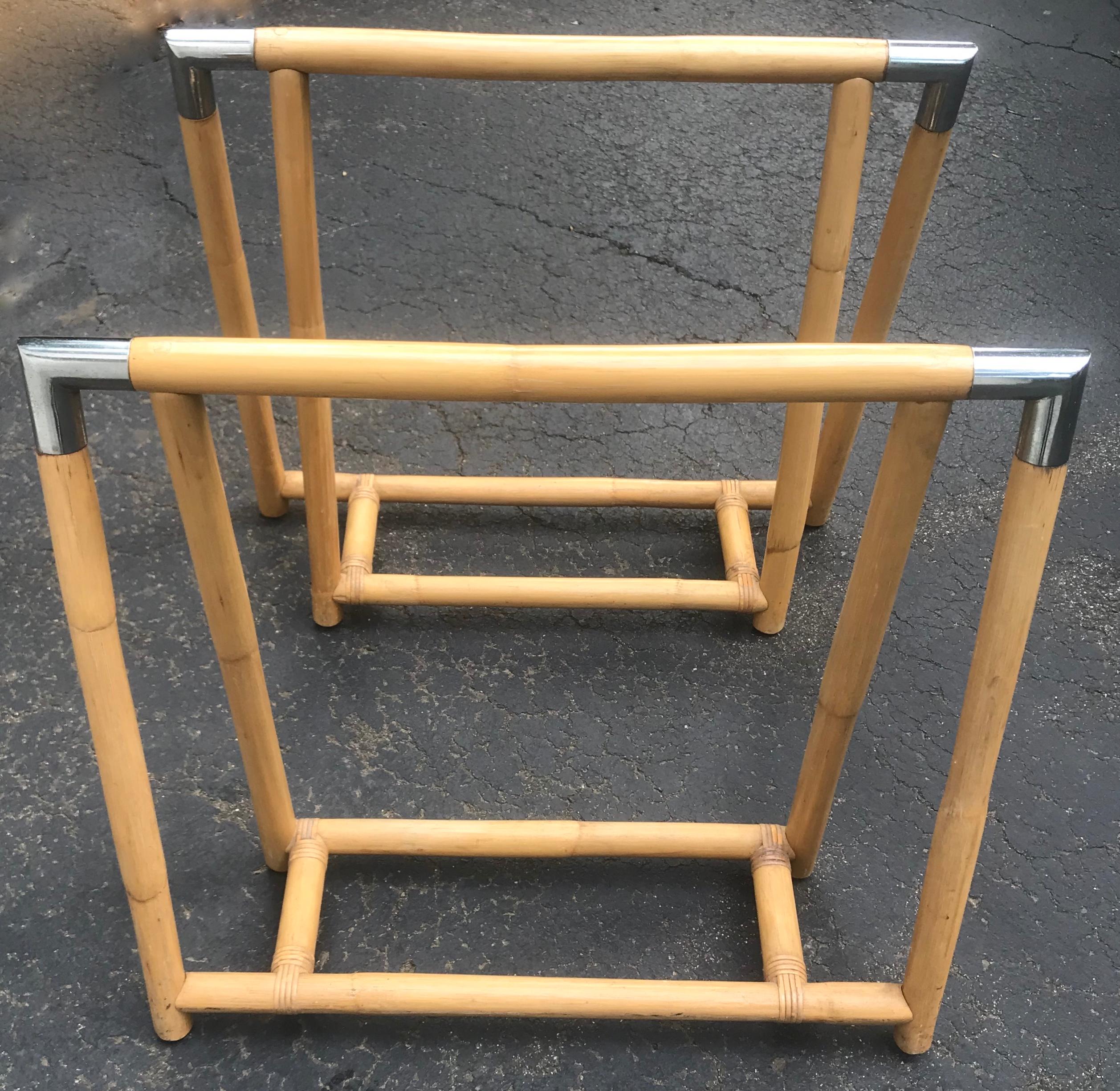 American Bamboo and Chrome Sawhorse Table For Sale