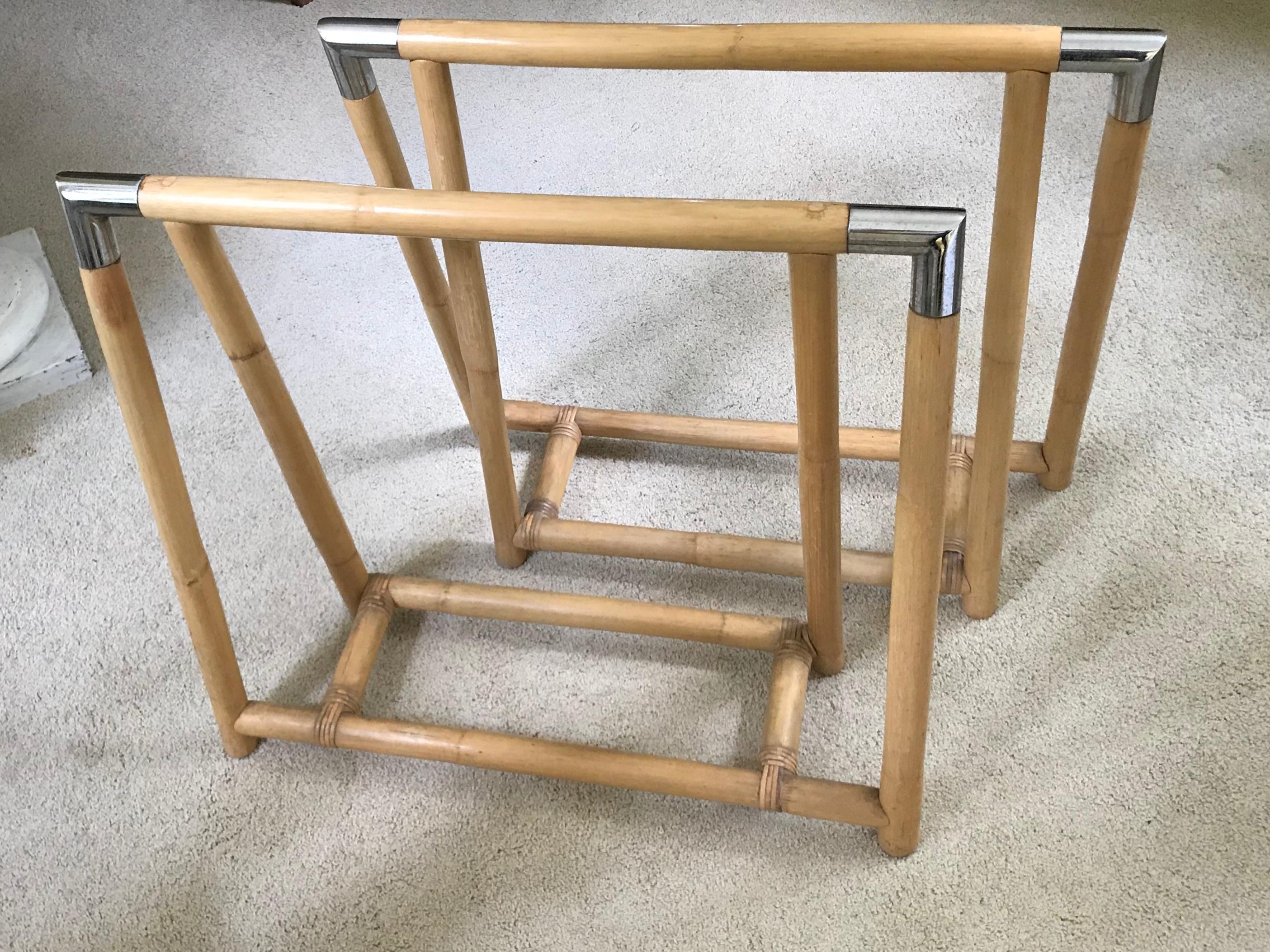 20th Century Bamboo and Chrome Sawhorse Table For Sale