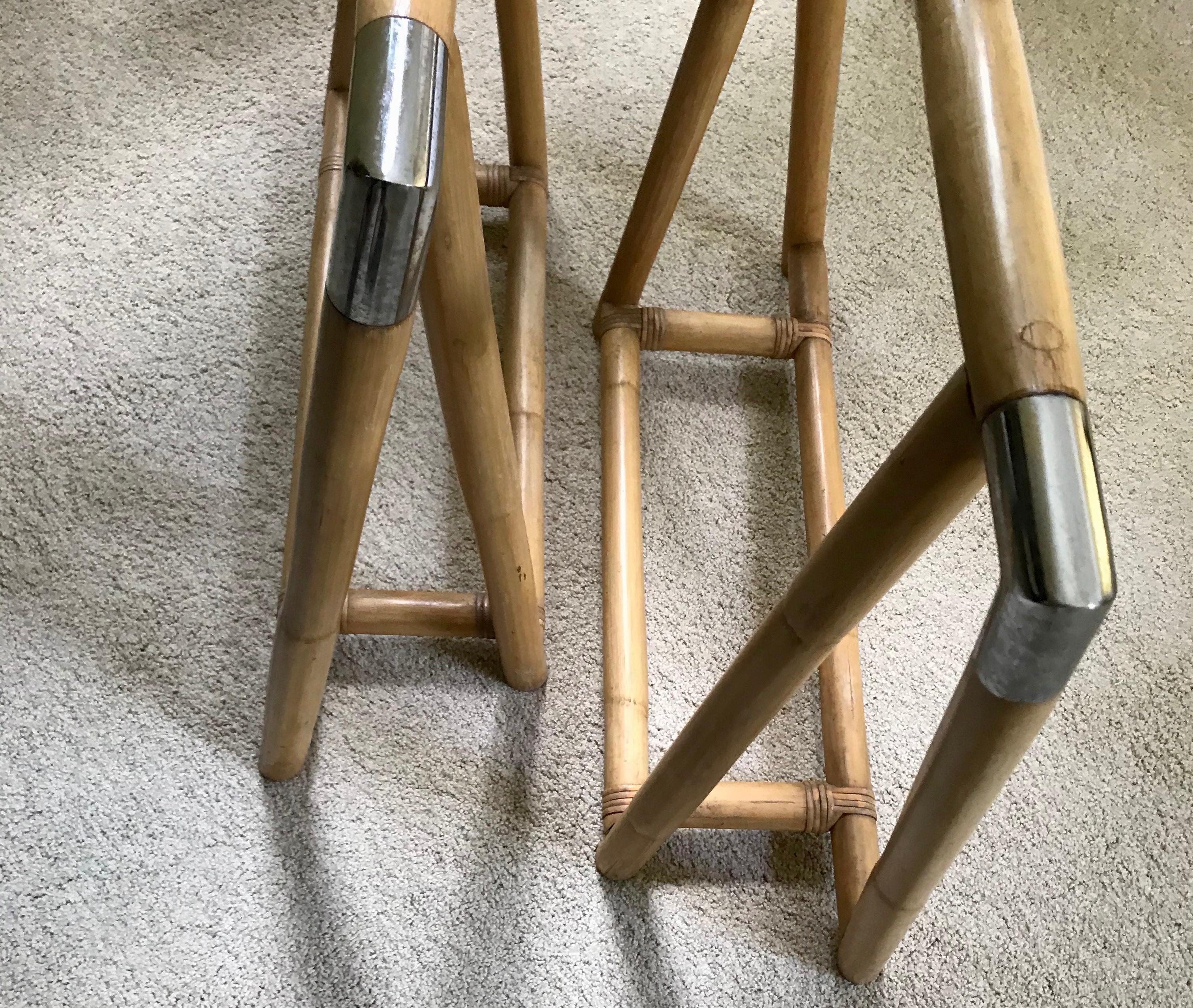 Bamboo and Chrome Sawhorse Table For Sale 1