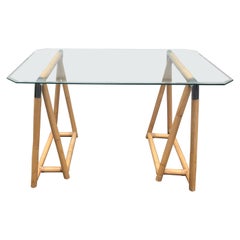 Retro Bamboo and Chrome Sawhorse Table