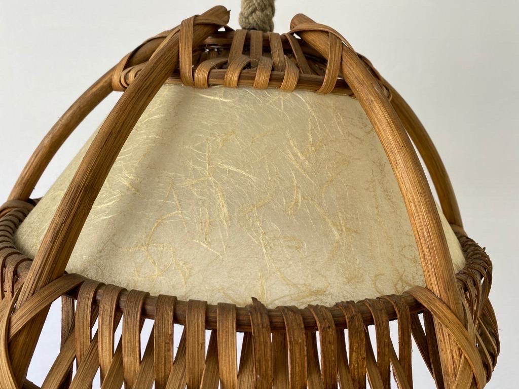 Mid-20th Century Bamboo and Cocoon Pendant Lamp, 1960s, Germany For Sale