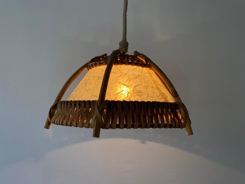Bamboo and Cocoon Pendant Lamp, 1960s, Germany For Sale 1