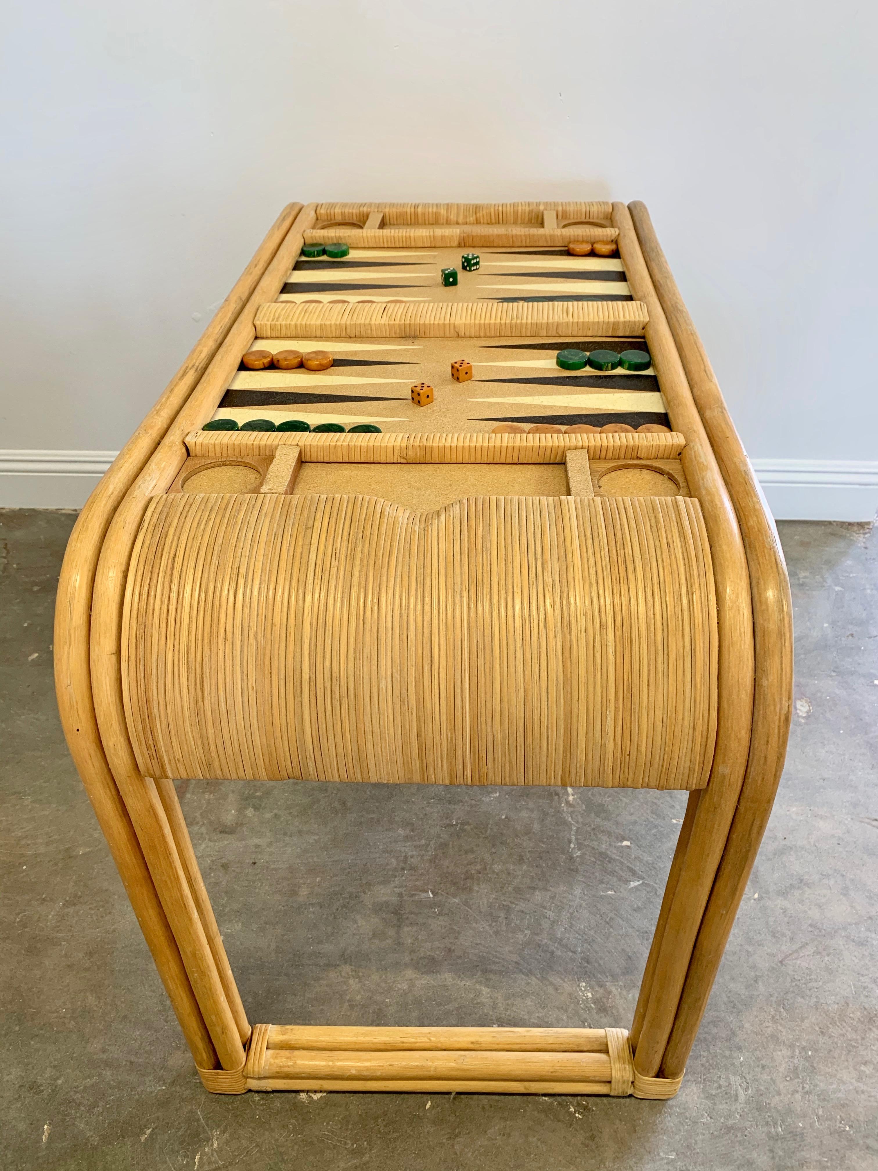Bamboo and Cork Backgammon Table In Good Condition In Los Angeles, CA