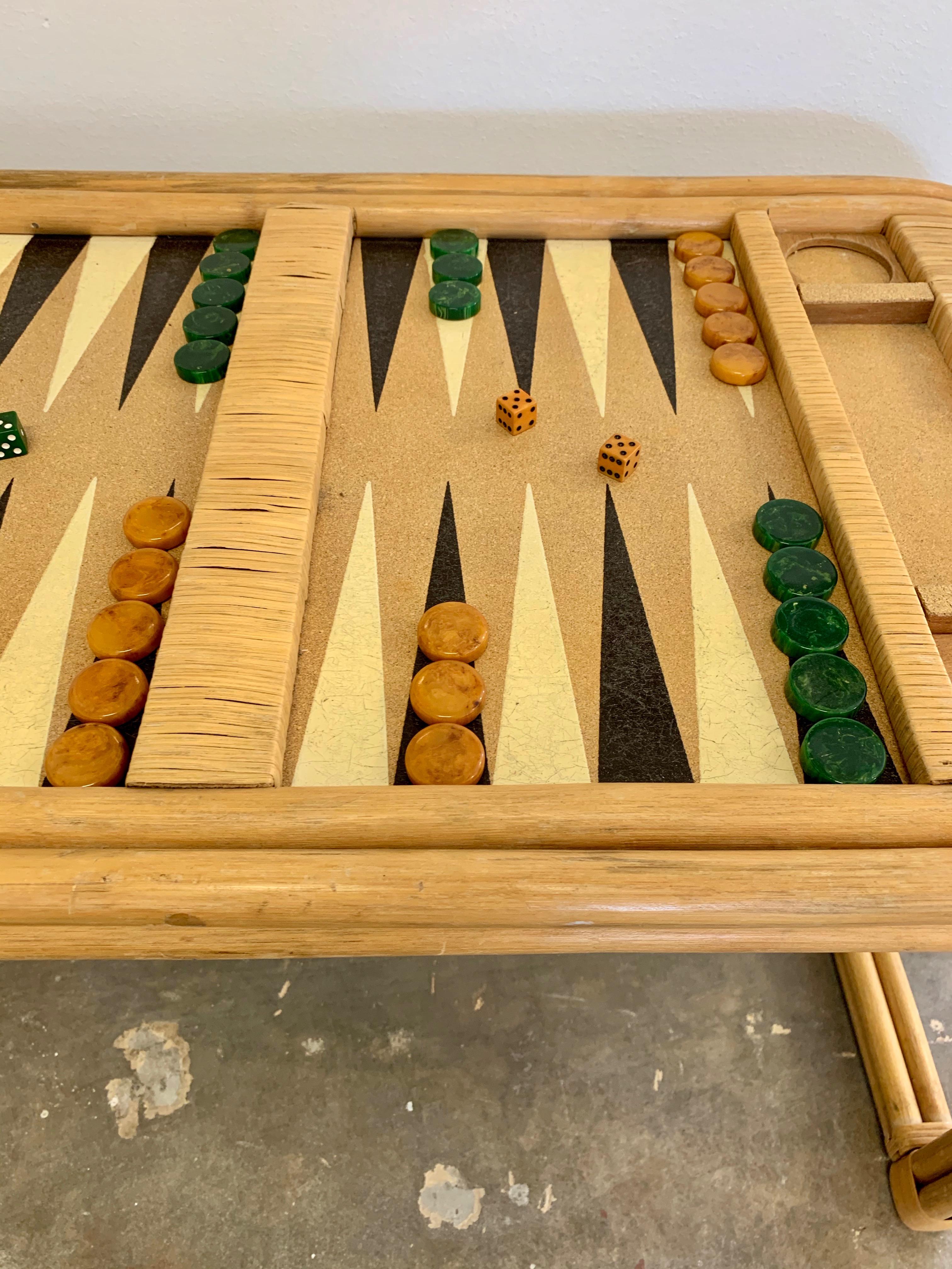 Late 20th Century Bamboo and Cork Backgammon Table