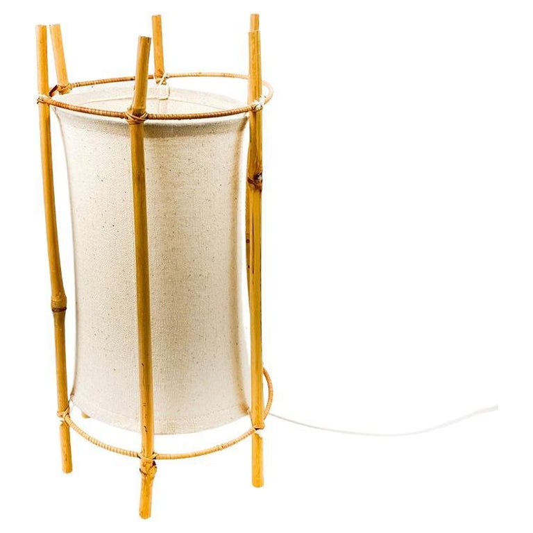 Bamboo and Cotton Table Lamp, Design Style by Louis Sognot, 1970's at