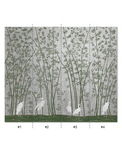 Green Bamboo and White Cranes on metal leaf Wallpaper