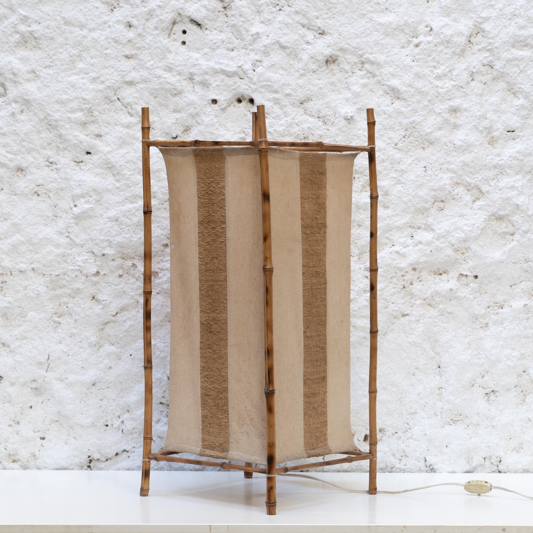 Mid-Century Modern Bamboo and Fabric Lamp in the Style of Louis Sognot For Sale