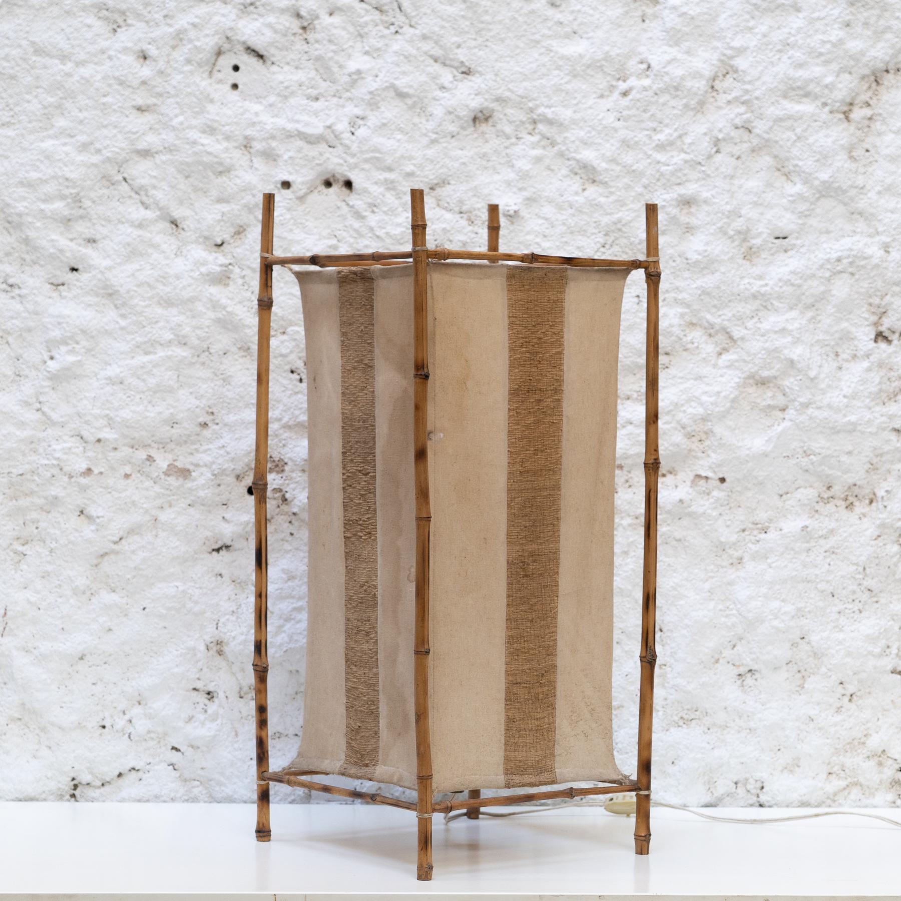 French Bamboo and Fabric Lamp in the Style of Louis Sognot For Sale