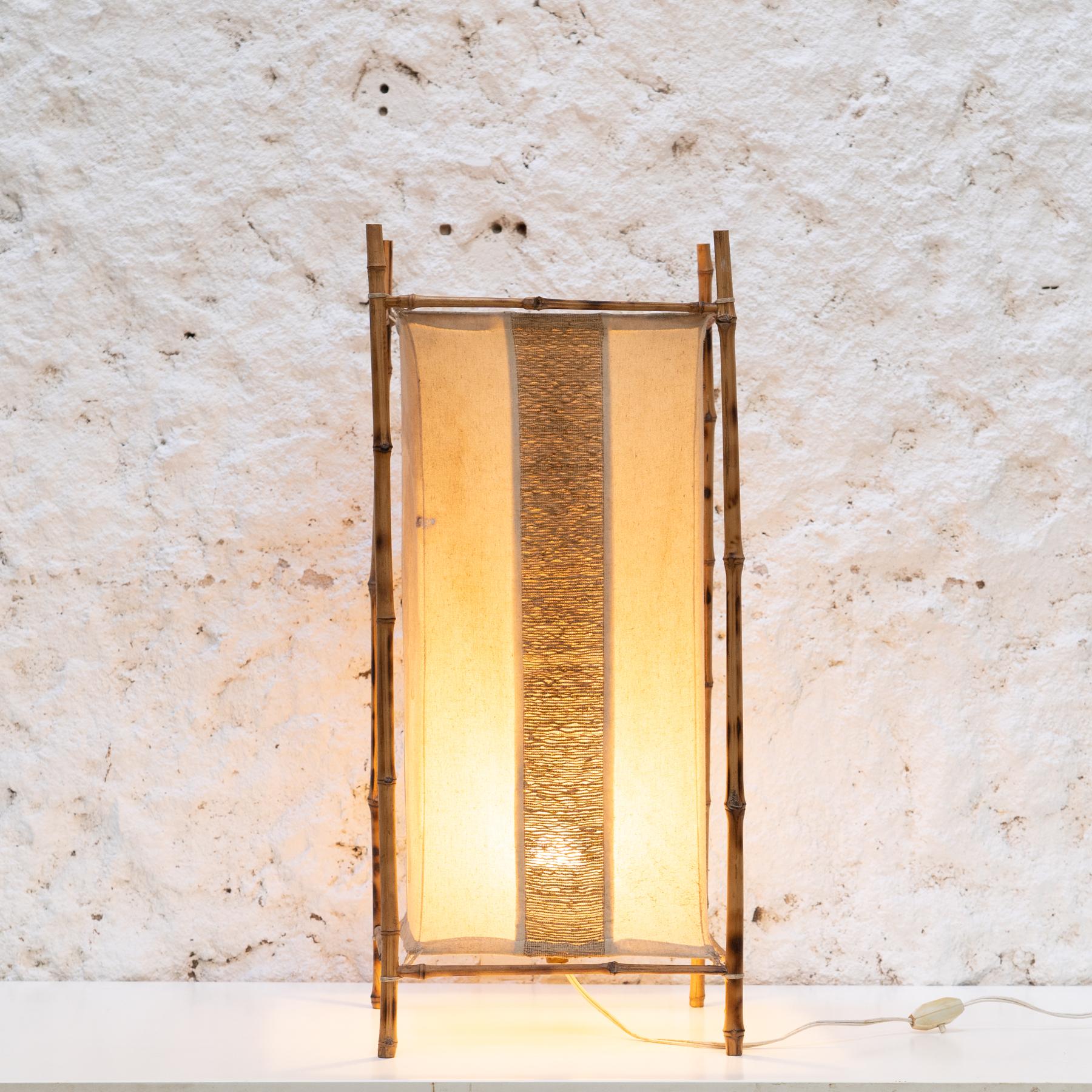 Mid-20th Century Bamboo and Fabric Lamp in the Style of Louis Sognot For Sale