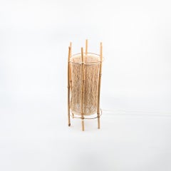 Bamboo and fabric table lamp, style design by Louis Sognot, 1970's