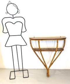 Bamboo and Formica Demilune Console Table with a Lower Shelf, Italy
