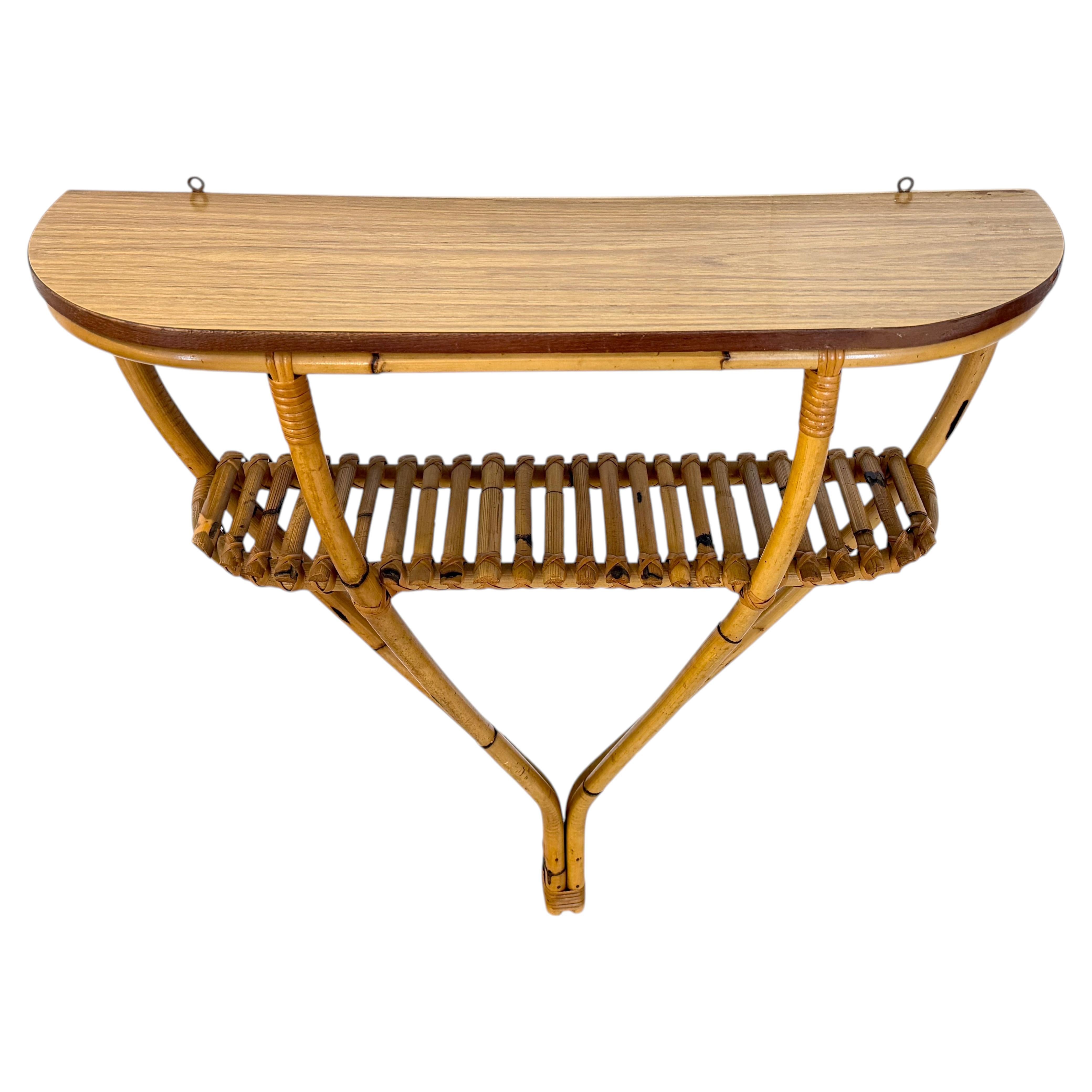 Bamboo and Formica Demilune Console Table with a Lower Shelf, Italy For Sale