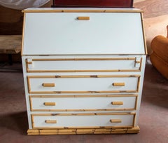 Bamboo and Formica White Desk Chest with Drawers and Secretary Unit
