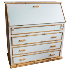 Bamboo and Formica White Desk Chest with Drawers and Secretary Unit