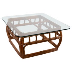 Vintage Bamboo and Glass Coffee Table 