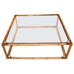 Bamboo and Glass Coffee Table, France, Midcentury