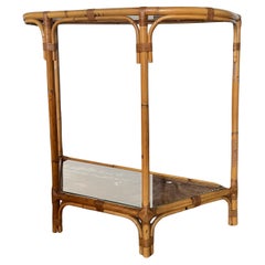 Bamboo and Glass Console Table – Coastal Boho Entryway Bar, 1970s