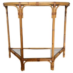 Bamboo and Glass Console Table – Coastal Boho Entryway Bar, 1970s