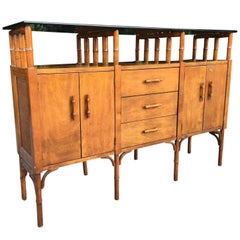 Bamboo and Glass Credenza Server