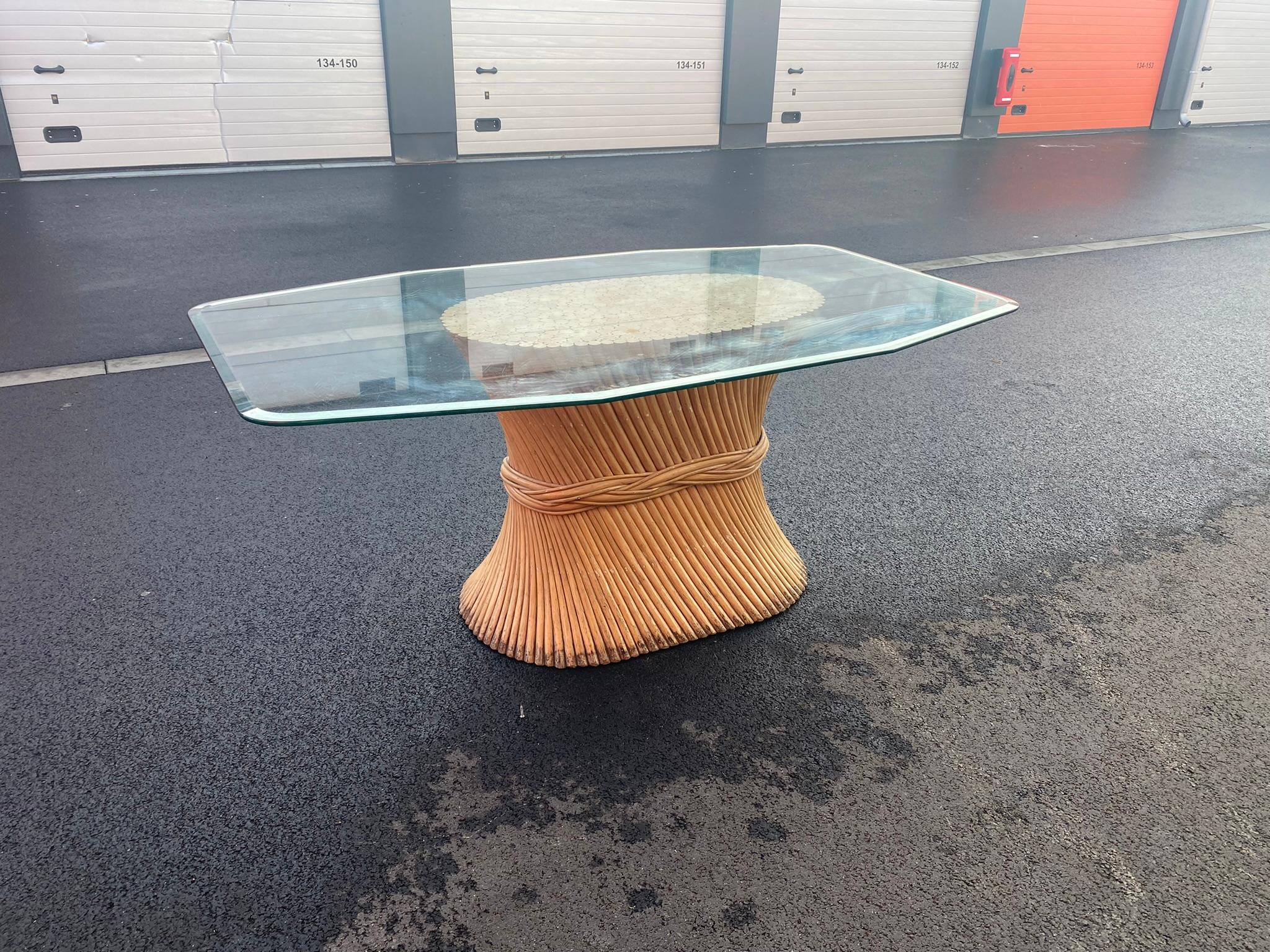 Mid-Century Modern Elinor and John Mc GUIRE , Bamboo and Glass Dining Table circa 1970 For Sale