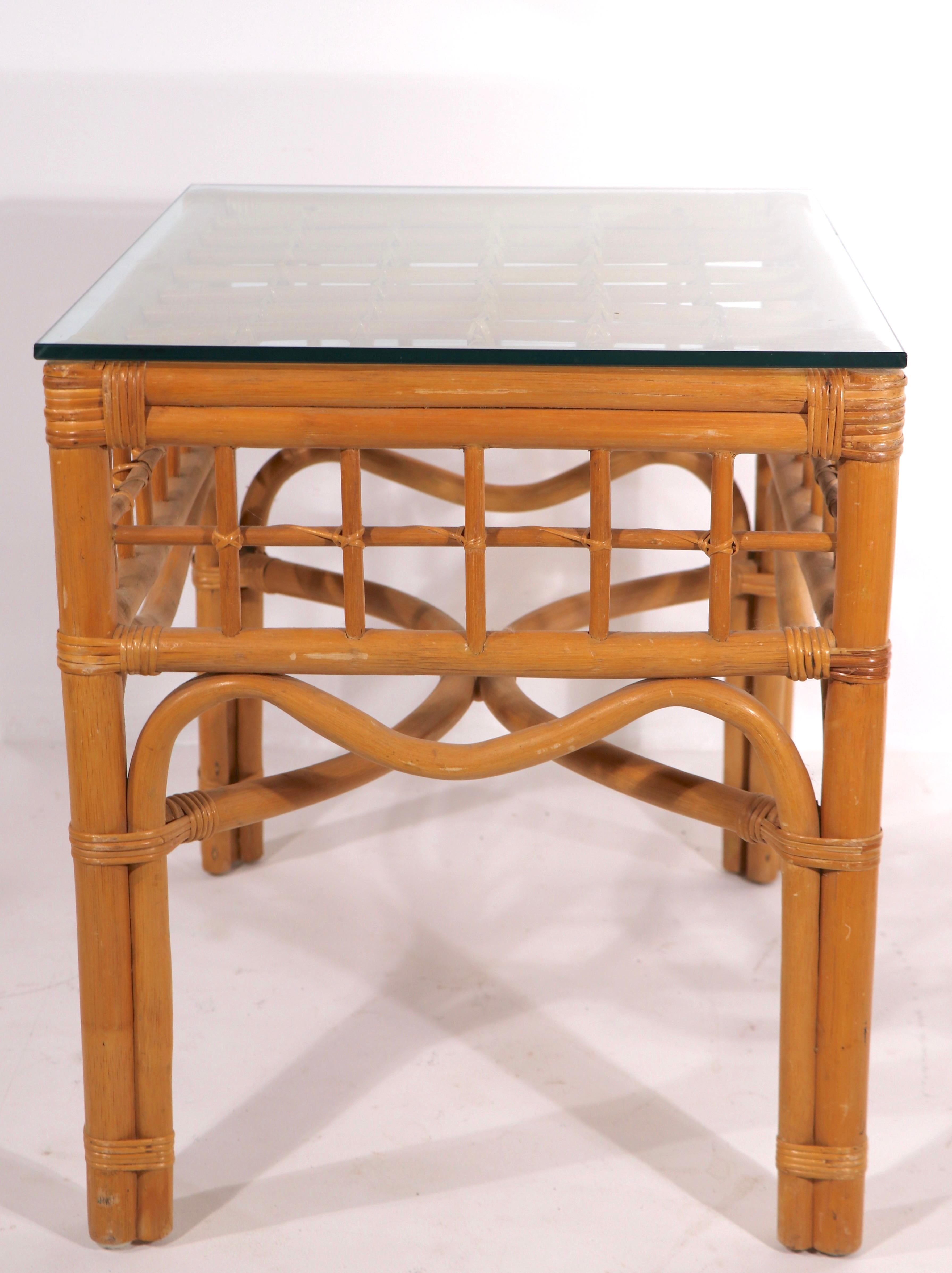 Bamboo and Glass Side, End Table For Sale 1