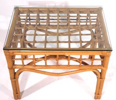 Bamboo and Glass Side, End Table