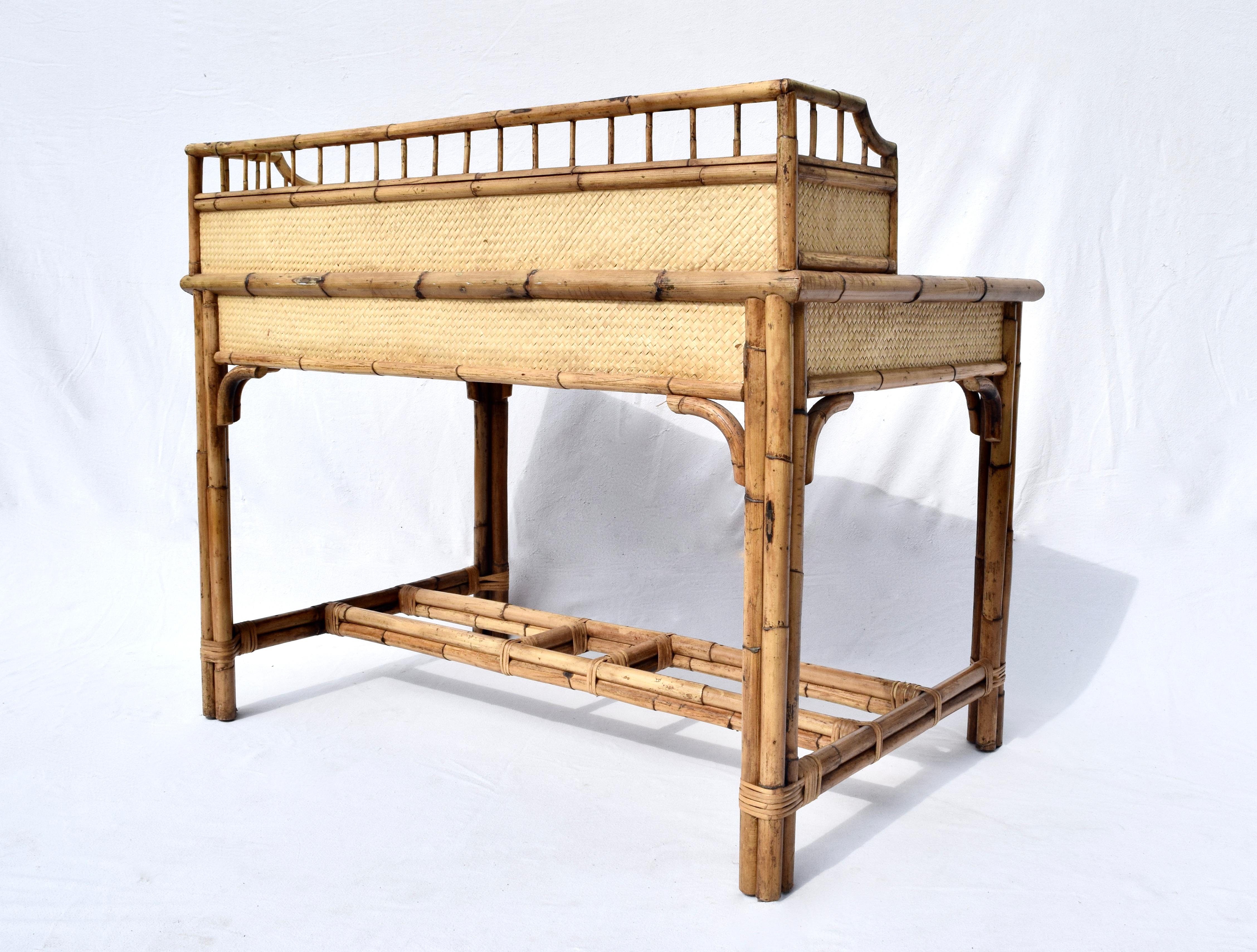 Philippine Bamboo and Grass Cloth Desk Set with Drawers