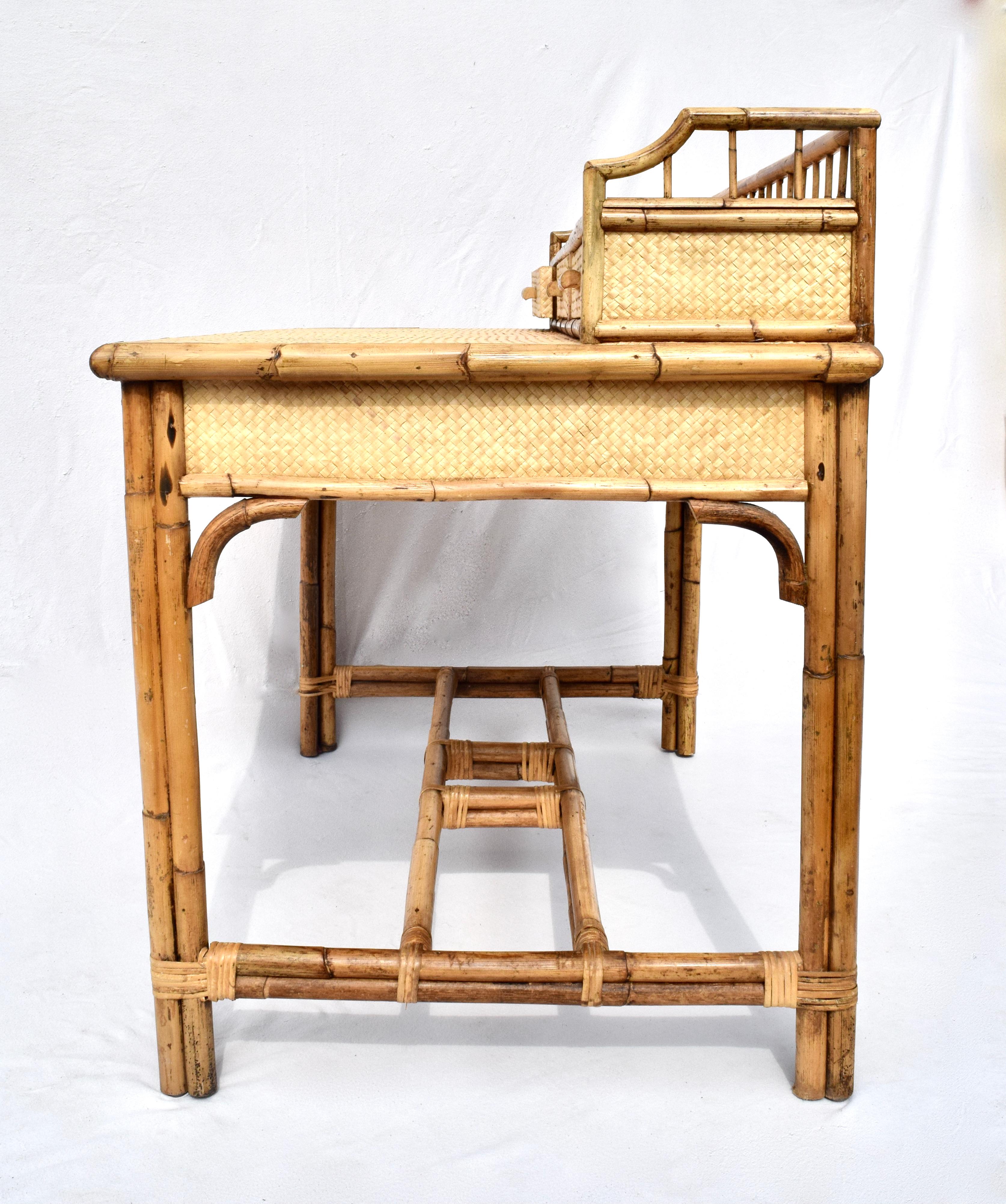 Late 20th Century Bamboo and Grass Cloth Desk Set with Drawers