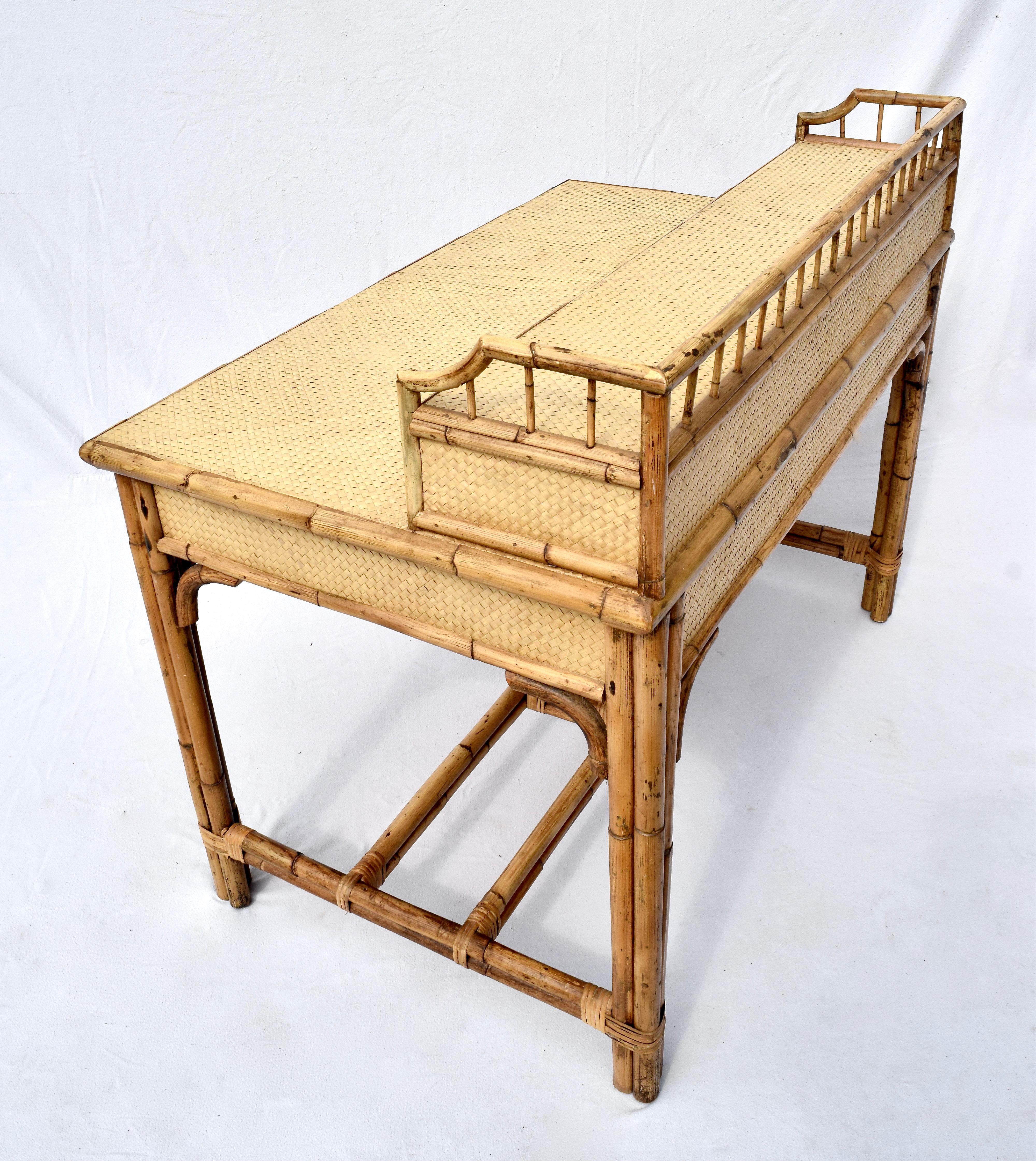 Grasscloth Bamboo and Grass Cloth Desk Set with Drawers
