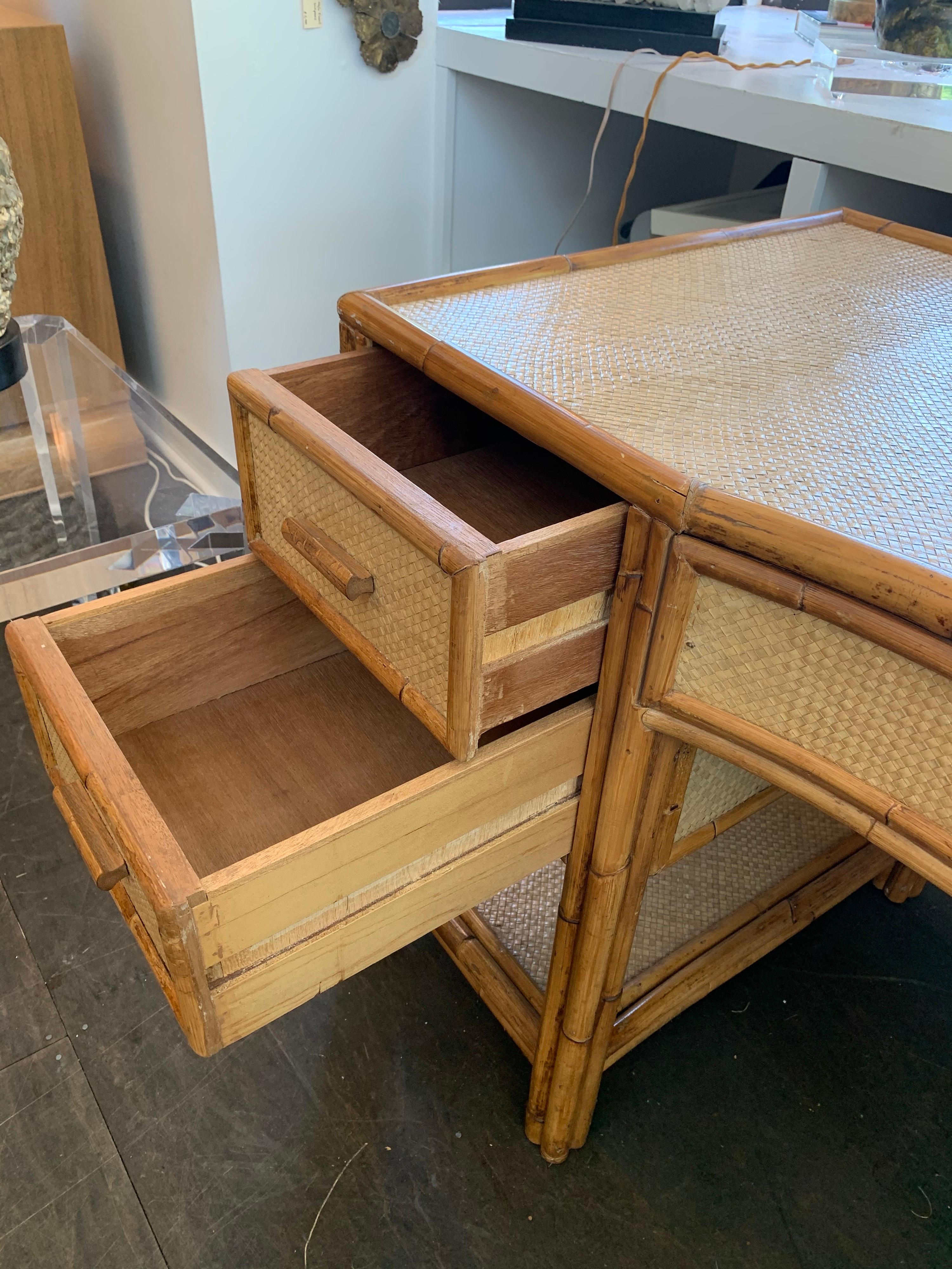 American Bamboo and Grass Cloth Desk with Drawers