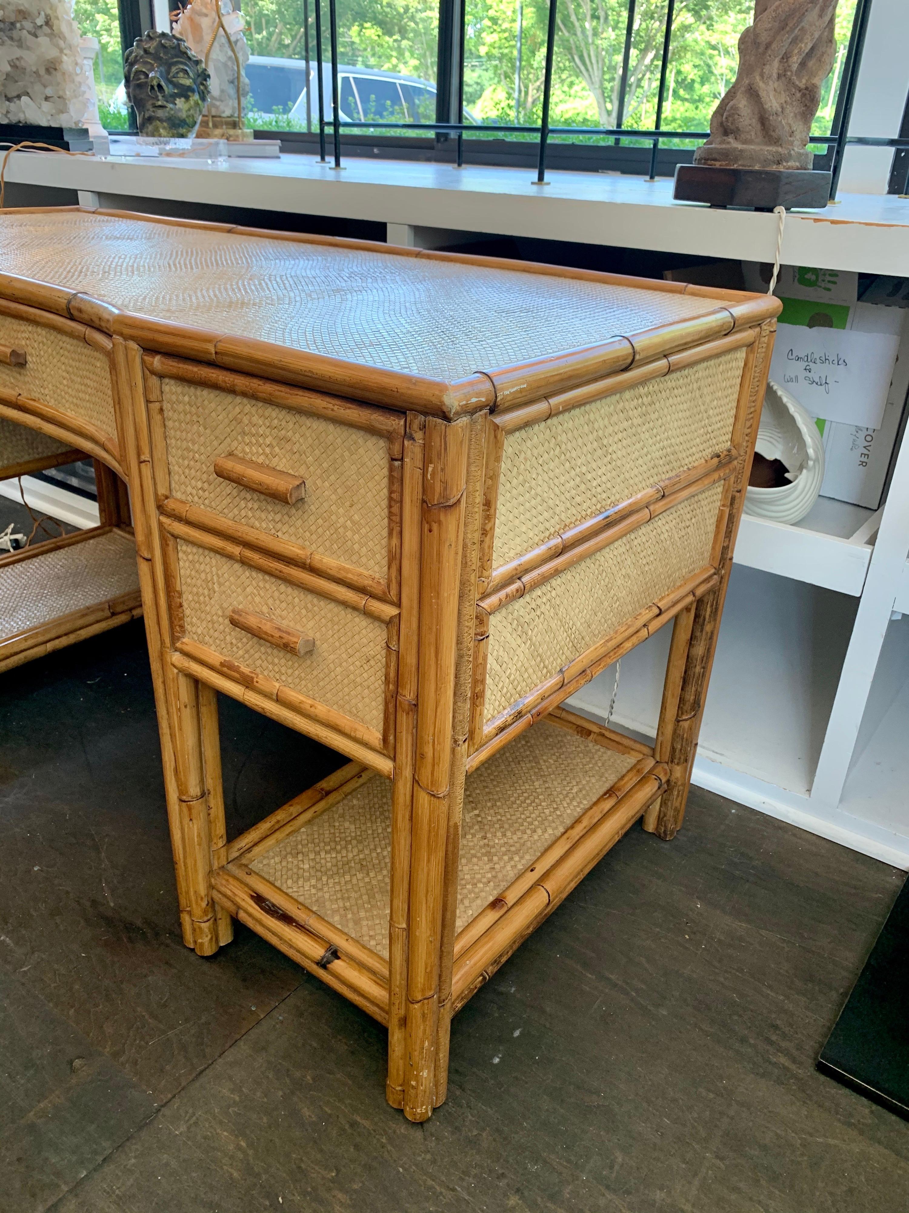 Bamboo and Grass Cloth Desk with Drawers In Good Condition In North Miami, FL