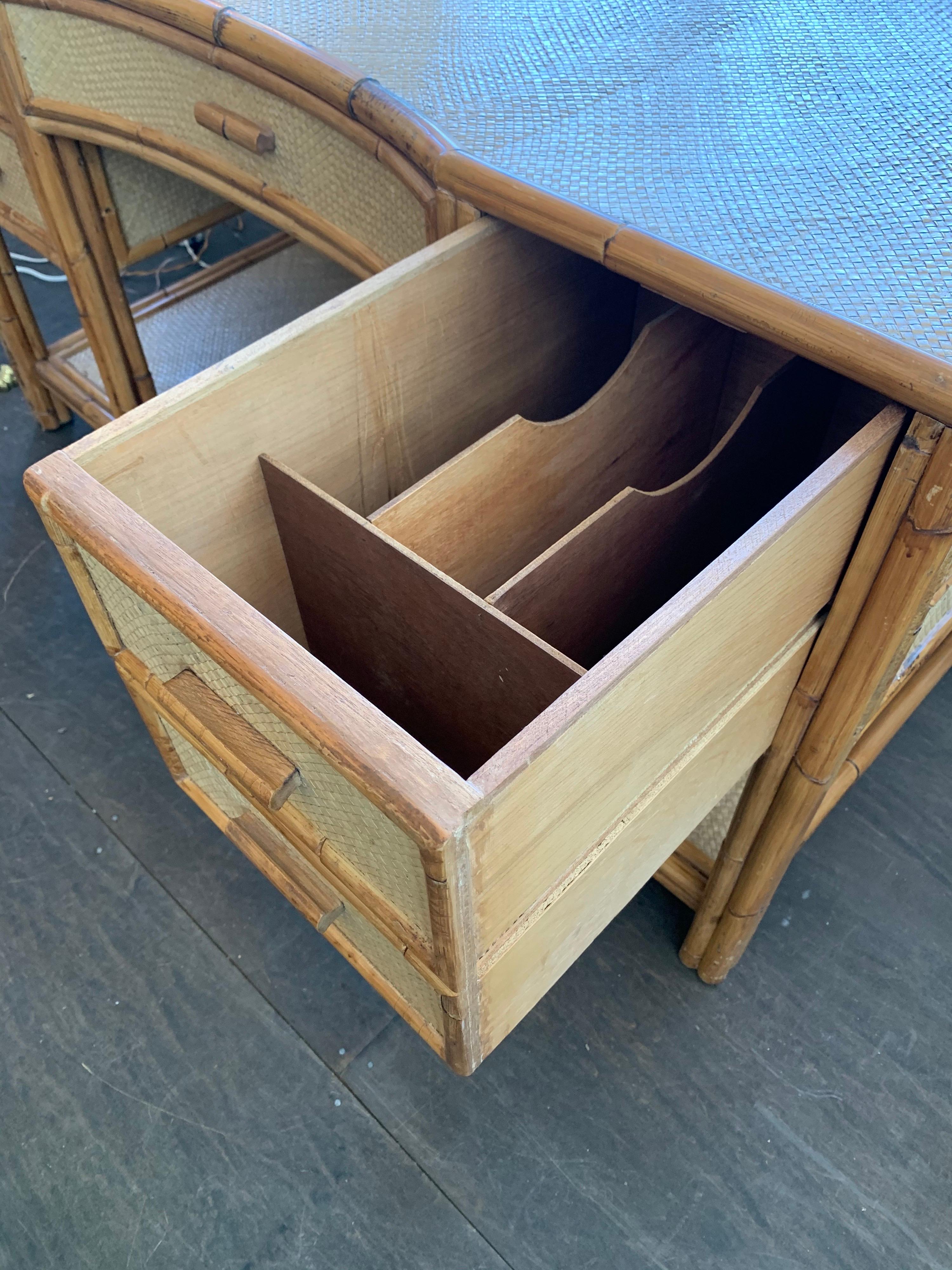 Bamboo and Grass Cloth Desk with Drawers 2