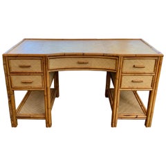 Bamboo and Grass Cloth Desk with Drawers