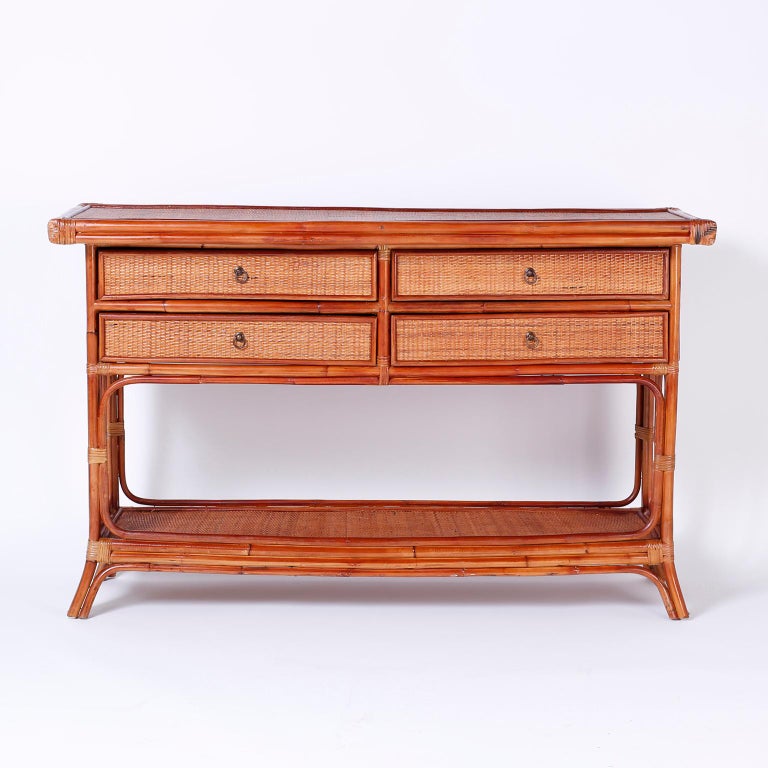 Bamboo and Grasscloth British Colonial Server at 1stDibs