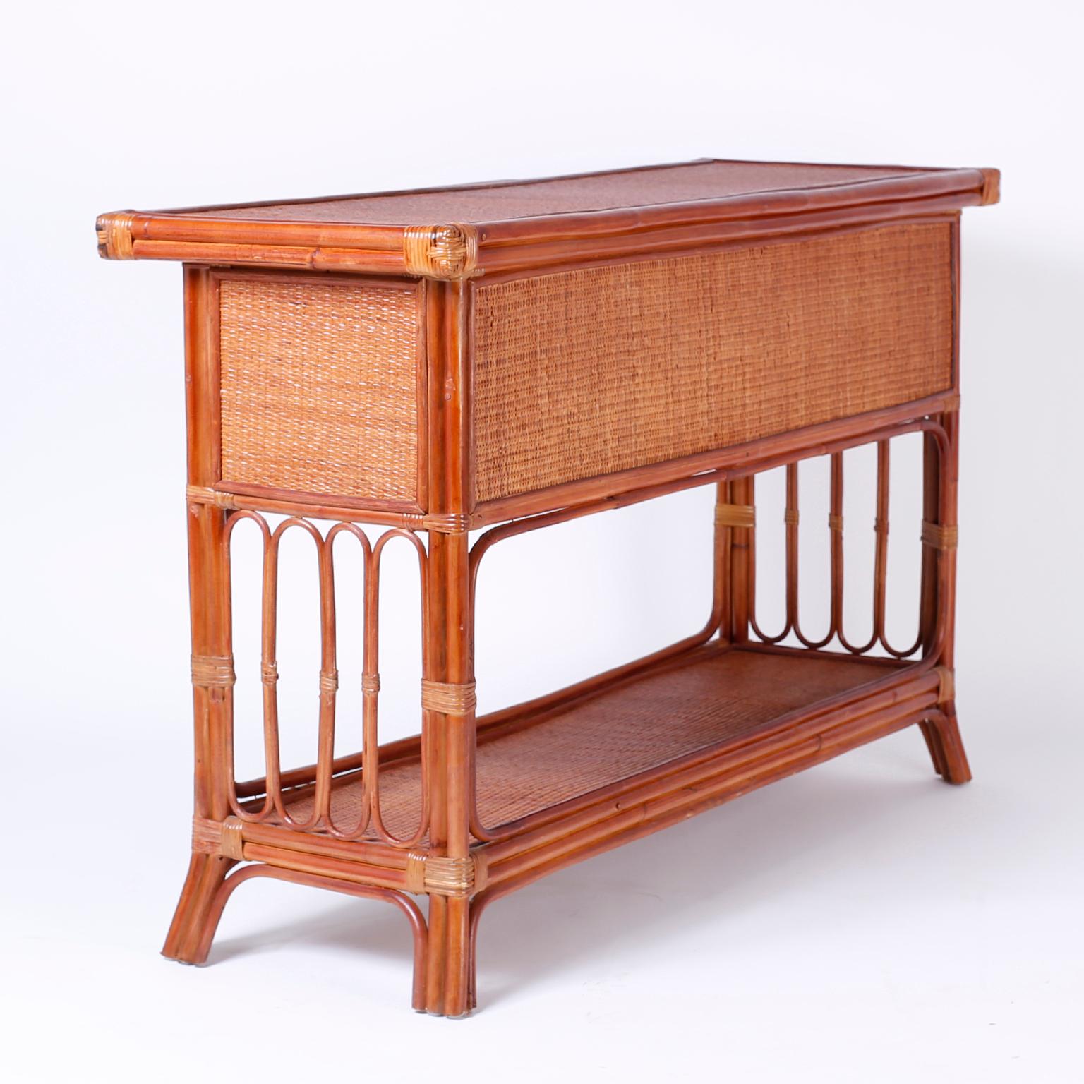 Bamboo and Grasscloth British Colonial Server In Good Condition In Palm Beach, FL